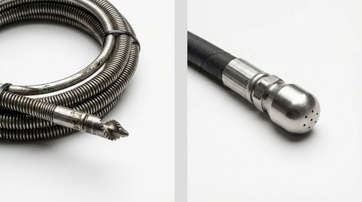 Drain snake cable and hydro jetting nozzle used for drain cleaning in Lake Lure, NC